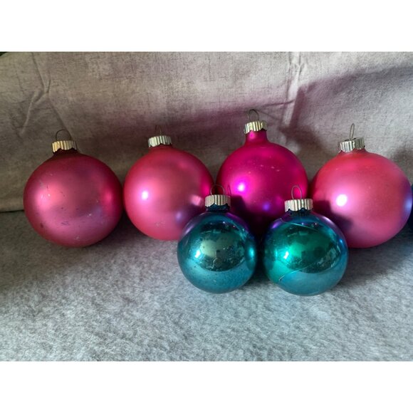 Vintage Shiny Brite Glass Christmas Ornaments Set 11 Teal Pink Red - Picture 6 of 10